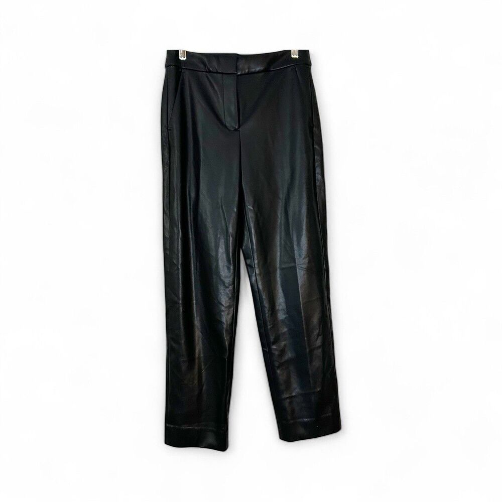 NWT J.Crew Faux Leather Pants In Black Size 2 Classic Straight Leg Women's